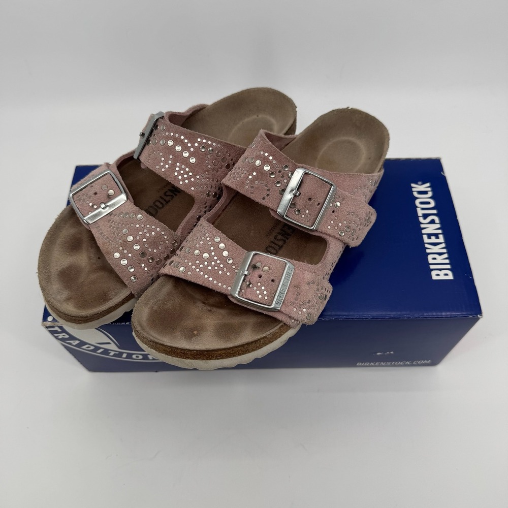 Birkenstock Arizona Womens 6 EU 37 Rose Rivets Suede Studded Sandals